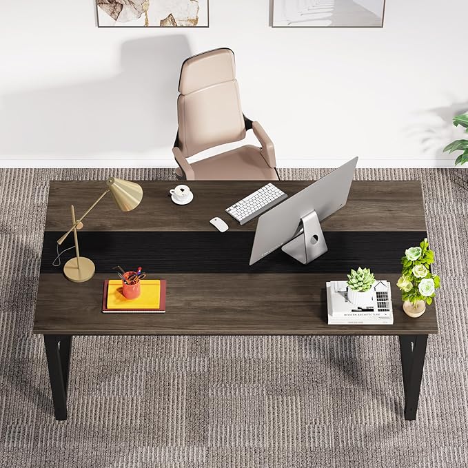LITTLE TREE 63 Inch Large Executive Office Desk, Simple Computer Workstation with 31.5 inch Extra Wide Desktop for Home Office