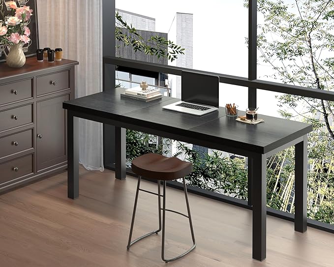 55.1 Inch Small Computer Desk, Home Office Desk, Modern Table for 2 Person Kids Student Gaming Computer Desk, Simple Office Table for Work,Craft,Writing,Studying, Etc., Black.