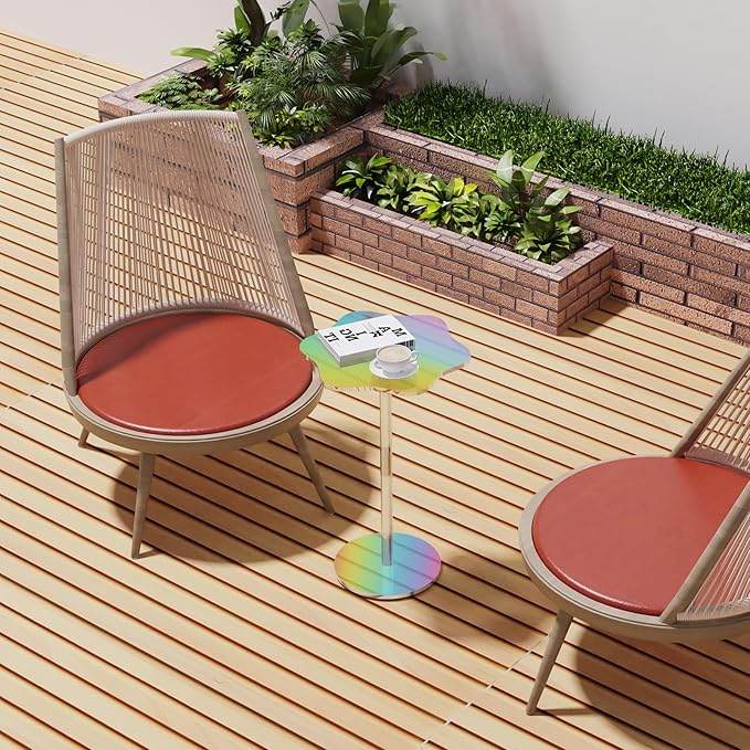 Clear Side Table Rainbow Small Acrylic End Tables 13.8 * 11.6 H: 21.3 Inch Modern Flower-Like Shape Drink Table for Small Spaces Sturdy Easy Assembly for Living Room Balcony Garden Office (1 Pack)