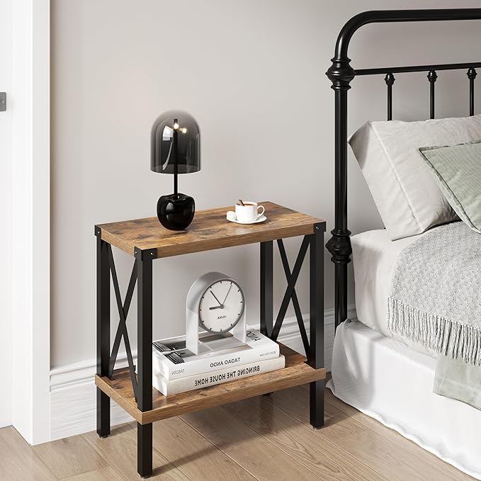 Narrow End Table, Large Sofa Side Table, Farmhouse Nightstand with Storage Shelve, Slim Bedside Table for Living, Room Bedroom, Lounge Rustic Brown MLBZ17R