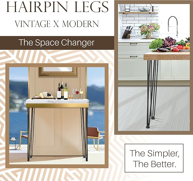 TEN49 Heavy Duty Hairpin Table Legs - 40 Inch Industrial Black Furniture Legs - 1/2" Extra Thickness 3 Solid Rods Metal Table Legs - Fit for Mid-Century Modern Standing Desk, Bar Height Table Legs