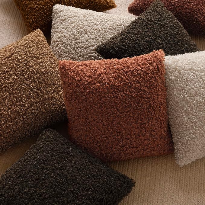 Foindtower 2 Pieces 24x24 Inch Dark Brown, Faux Fur Throw Pillow Cover Accent Sherpa Furry Pillow Covers Fuzzy Soft Pillowcases Cozy Sheepskin Decorative Fleece Cushion Case for Bed Couch Living Room