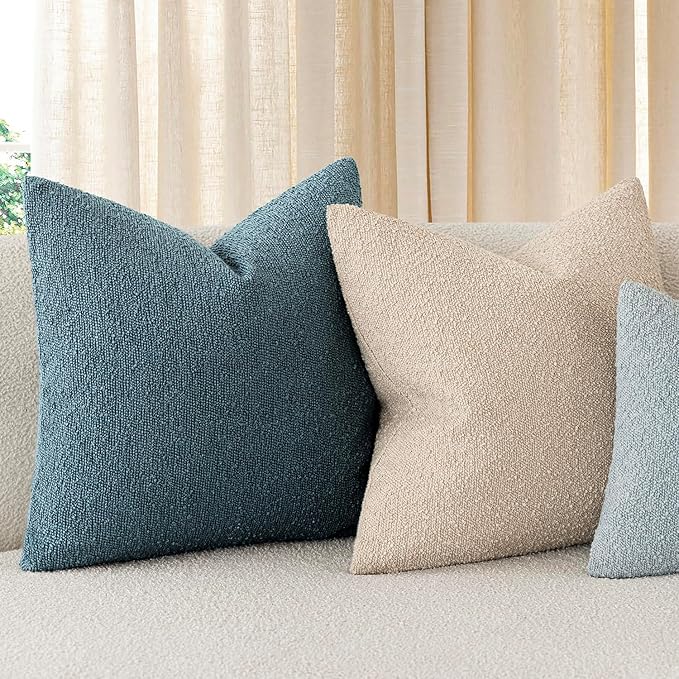 Foindtower Pack of 2 Textured Boucle Throw Pillow Covers Accent Solid Decorative Lumbar Pillow Cases Cozy Couch Cushion Case for Chair Sofa Bedroom Living Room Home Decor 12x20 Inch Misty Blue