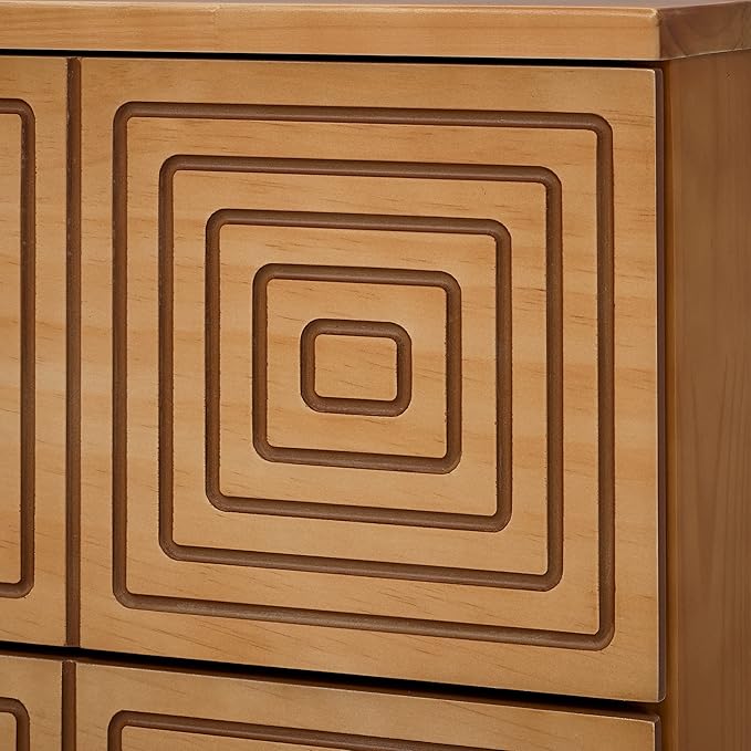 MUSEHOMEINC Wood Nightstand with 2 Drawer Storage, Modern Wood Bedside Table, Night Stand with Two Unique Geometric Details Drawers for Bedroom,Living Room