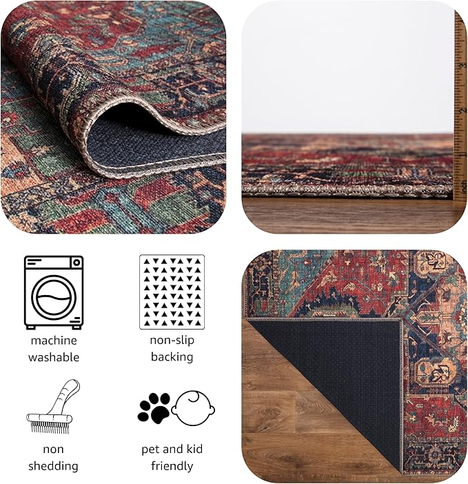Keen Home Design 3x5 Rug - Machine Washable Entry Rug with Non-Slip Backing, Ideal for Enteryway, Kitchen, Bathroom, Laundry Room - Vintage, Easy Clean, Durable, Low Pile Rug - (3' x 5')