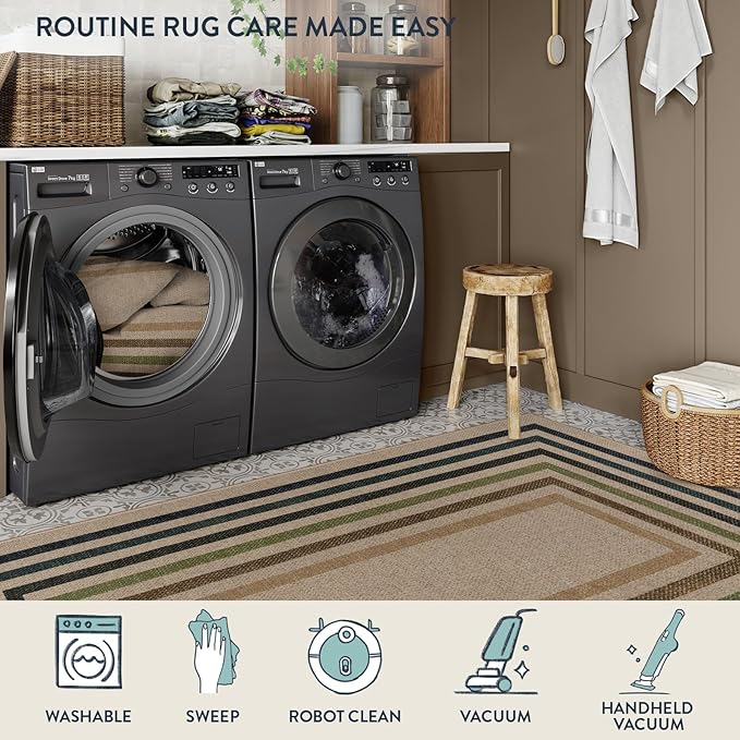Lahome Modern Geometric Easy Jute Rug, 4x6 Washable Indoor Outdoor Carpet for Patio Living Room Farmhouse Natural Area Rug, Non Slip Contemporary Throw Mat for Entryway Office Dining Room