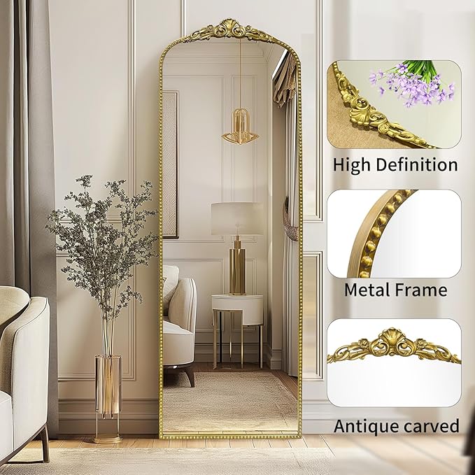 G-LEAF Vintage Full Mirror 22"X65", Victorian Antique Baroque Mirror with Brush Gold Ornate Metal Frame for Fireplace Entryway Living Room Hallway Bathroom
