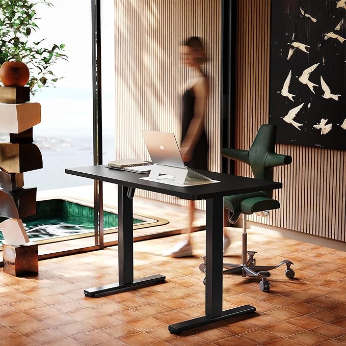 HUANUO Electric Standing Desk, 55 x 24 Inch Height Adjustable Computer Desk with Storage Bag, 4 Height Memory Settings, Sit Stand Up Desk for Home Office, Deep Black