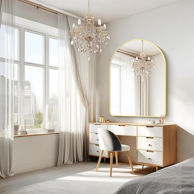FORBATH Large Arched Wall Mirror 48x36 Inch, Gold Arch Bathroom Mirror with Aluminum Frame, Arched Mirror for Dresser, Fireplace,Entryway,Home Decor,Hanging or Leaning Against Wall