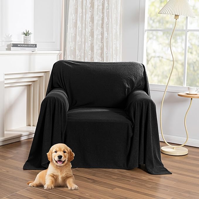 MYSKY HOME Black Couch Covers for Reclining Couch, Non-Slip Sectional Sofa Cover for Dog, Couch Covers for Sofa, Pet Couch Protector, Chair Covers Sofa Slipcovers Washable Furniture Covers, 71"x 91"