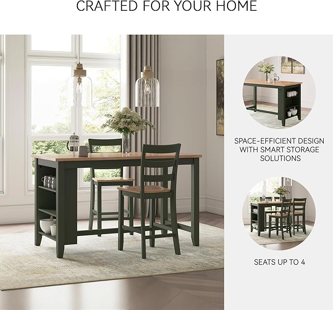 Signature Design by Ashley Gesthaven Modern Counter Height Dining Table with 3 Shelves and Trestle Base, Light Brown & Green