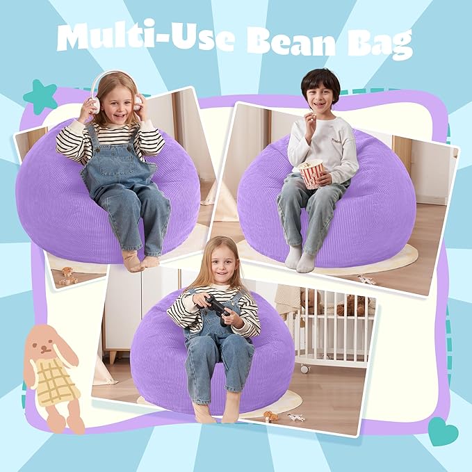 HABUTWAY 2 FT Bean Bag Chair,Giant Bean Bag Chairs,Big Bean Bags with Memory Foam Filled, Large Beanbag Chairs with Soft Corduroy Cover-Purple