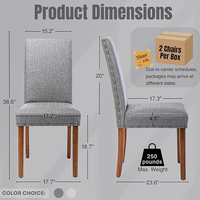 Parsons Kitchen Dining Chair Set Room Modern Upholstered Stylish Fabric High Back with Bronze Nailhead Trim