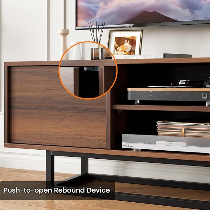 HAIOOU TV Stand for 50 55 Inch TV, Modern TV Console Small Entertainment Center with Sturdy Metal Base, Push-to-Open Doors and Soft-Close Hinges for Living Room, Bedroom - Walnut Brown