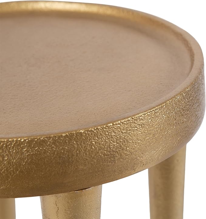 Kate and Laurel Rava Modern Round Metal Drink Table with Sandcast Aluminum Construction for Indoor Plant Stand, 10x10x21, Gold