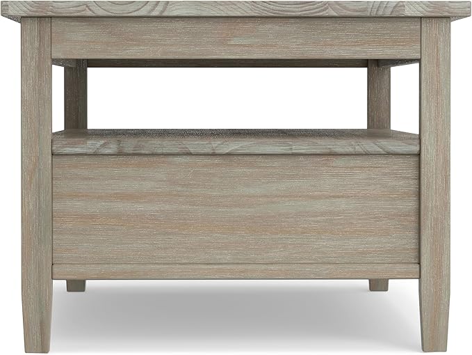 SIMPLIHOME Warm Shaker Coffee Table - 48 inch Wide Solid Wood Cocktail Table in Distressed Grey, Transitional Living Room Table with 2 Storage Drawers and Open Shelf for Sitting Area or Lounge