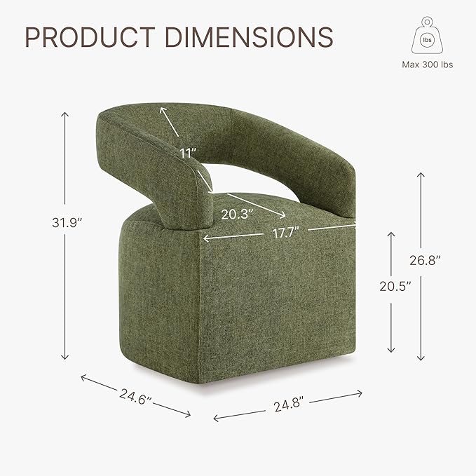 Upholstered Dining Chairs with Casters Easy Assembly Require Modern Barrel Armchair with Rollers for Diningroom Bedroom Livingroom Reading Room,Set of 2,Green