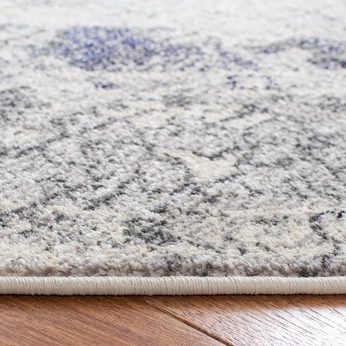 SAFAVIEH Monaco Collection Area Rug - 6'7" Round, Ivory & Grey, Boho Chic Medallion Distressed Design, Non-Shedding & Easy Care, Ideal for High Traffic Areas in Living Room, Bedroom (MNC243B)