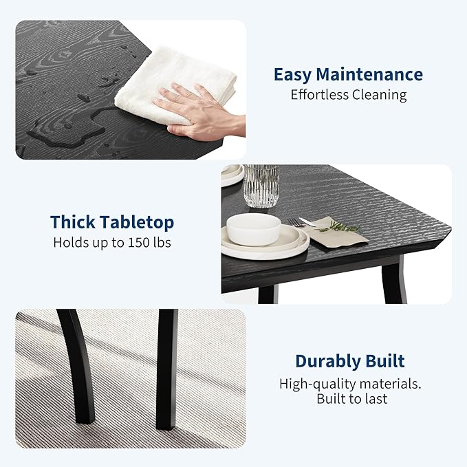 GAOMON Dining Table Set for 4, Wooden Kitchen Table with Upholstered Bench & 2 Cushion Chairs, Space-Saving Dinette Set for Studio, Kitchen, Dining Room, Apartment(43''x28''x30''), Black