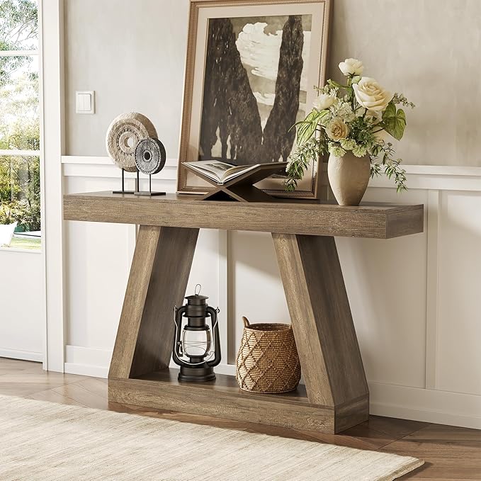 LITTLE TREE 55-Inch Sofa Table with Storage, Farmhouse Console Table for Home, Rectangular Wooden Entryway Furniture for Living Room, Bedroom, Office, Hallway, Mocha