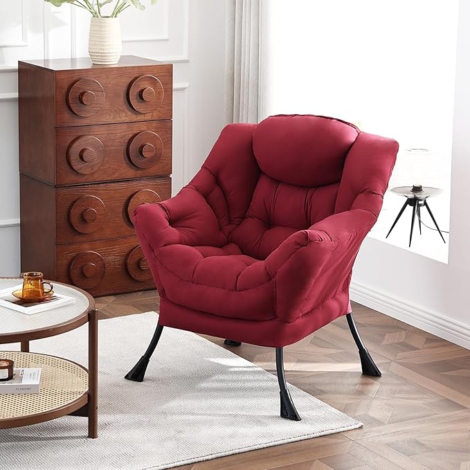 Lazy Chair, Reading Armchair, Large Modern Lounge Accent Chair, Leisure Sofa Chair for Living Room, Bedroom, Dorm Room (Burgundy)