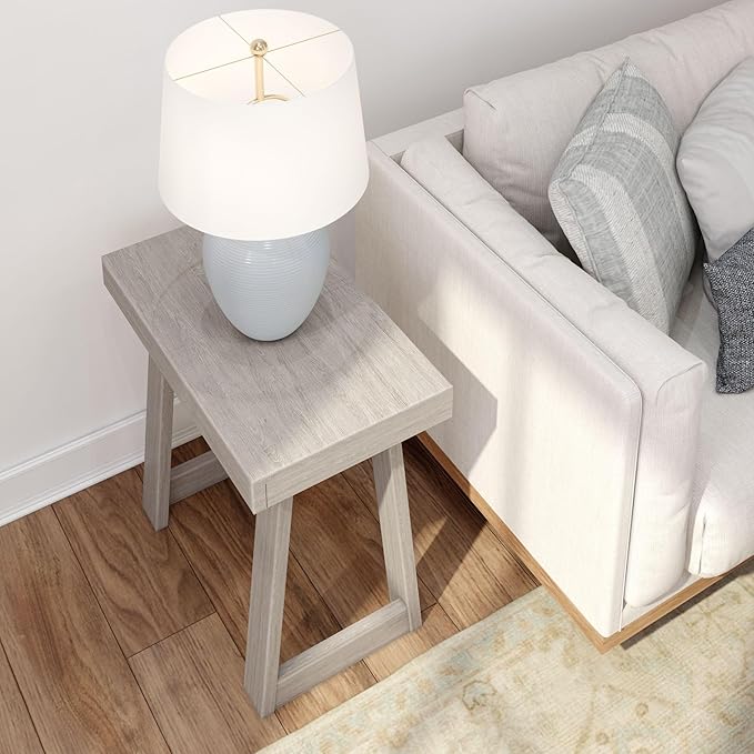 Plank+Beam Classic Rectangular Side Table, 25", Slim Side Table for Living Room, Narrow Nightstand for Small Spaces, Wood End Table for Bedroom, Seashell Wirebrush