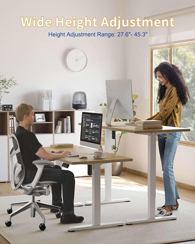 YIHAYO Electric Standing Desk, 55 x 24 Inches Stand Up Desk with Splice Board, Adjustable Height Desk, Computer Desk for Home Office, White Frame/Natural Top