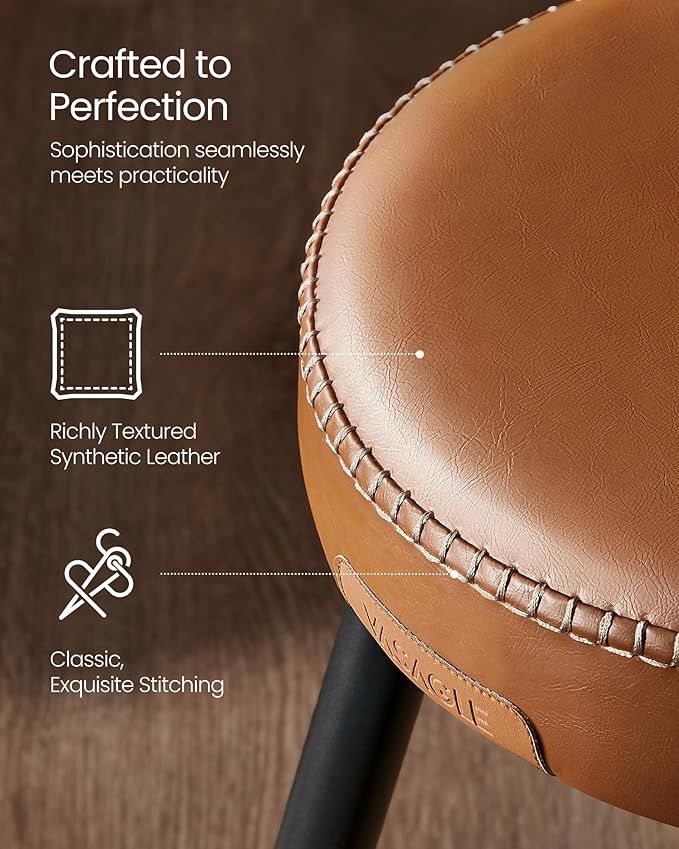VASAGLE EKHO Collection - Bar Stools Set of 2, Bar Height Bar Stools, Kitchen Counter Stools, Mid-Century Modern Backless Counter Stools, 30-Inch Tall, Kitchen Island Home Bar, Caramel Brown