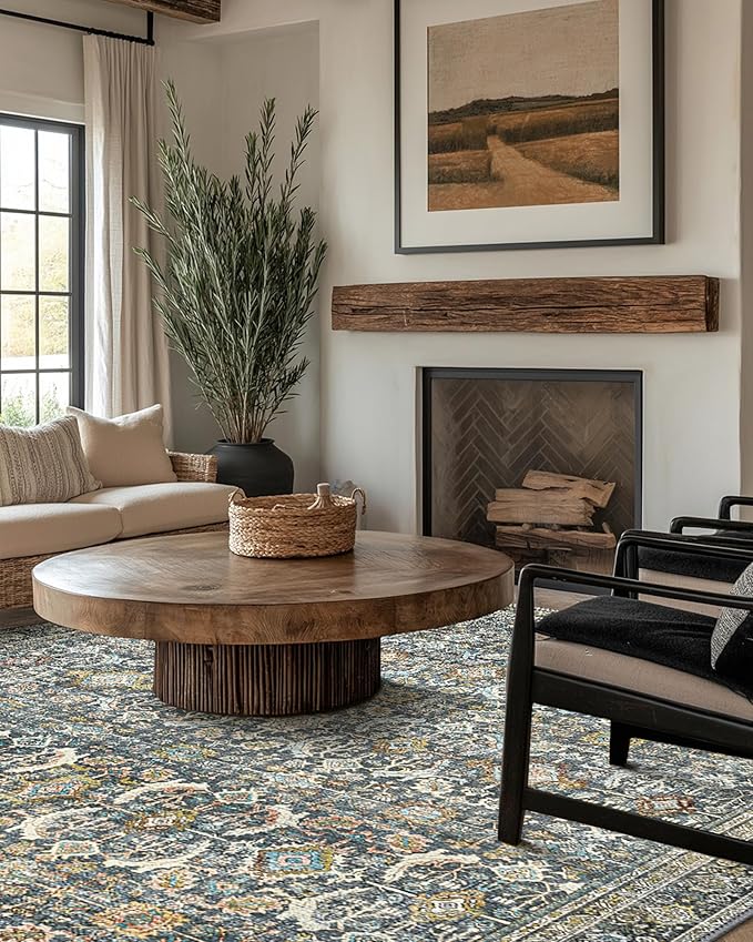 3X5 Area Rugs Machine Washable Rugs for Living Room, Vintage Boho Large Rugs for Bedroom Dining Room, Non Slip Indoor Soft Distressed Lightweight Thin Low Pile Carpet, Terracotta