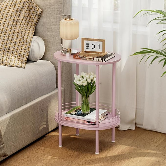 Small Round Side Table,Bedside Table with Storage, Morden Round Nightstand, Samll Side Table for Living Room，Bathroom，Bedroom, Nursery, Laundry, Pink