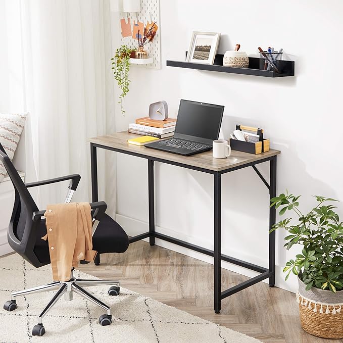 VASAGLE Computer Desk, Gaming Desk, Home Office Desk, for Small Spaces, 19.7 x 39.4 x 29.9 Inches, Industrial Style, Metal Frame, Greige and Black ULWD041B02