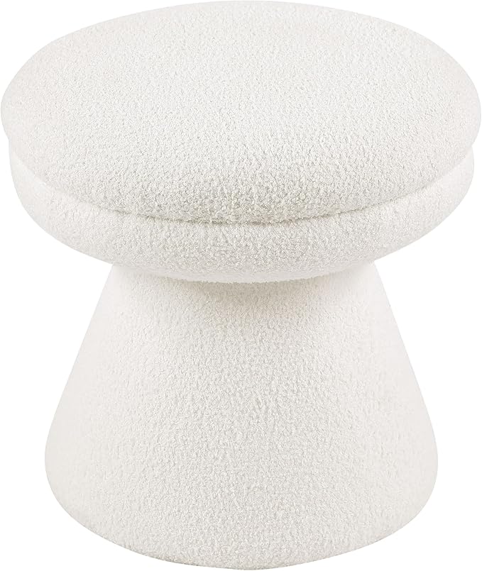Furniture of America Rami Modern 18-inch Mushroom-Shape Upholstered Ottoman with Tapered Pedestal, Vanity Stool Chair, Small Foot Stool for Bedroom, Living Room, Entryway, Beige