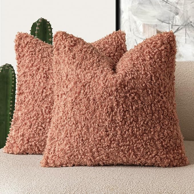 Foindtower 2 Pieces 24x24 Inch Dusty Pink, Faux Fur Throw Pillow Cover Accent Sherpa Furry Pillow Covers Fuzzy Soft Pillowcases Cozy Sheepskin Decorative Fleece Cushion Case for Bed Couch Living Room