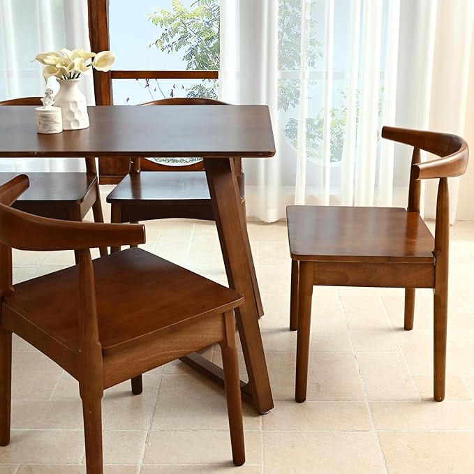 DELAVIN Solid Wood Dining Chairs Set of 4,Kitchen Chairs with Solid Oak Wood Legs, Farmhouse Style High Ladder Back Dining Room Chairs,Walnut