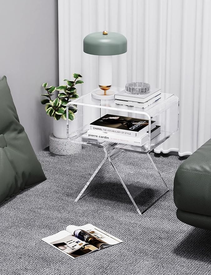Acrylic Nightstand Side Table Modern Design Clear Home Decor Display End Table for Living Room (Clear)