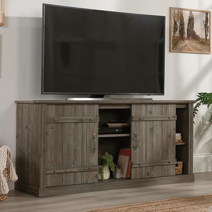 Sauder Entertainment Credenza, Pebble Pine Finish