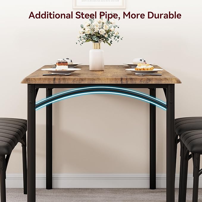 Dining Table Set for 4, Small Dining Table Set with Upholstered Bench and 2 Chairs, Kitchen Table and Chairs for 4, for Small Space, Apartment, Dinner, Rustic Brown
