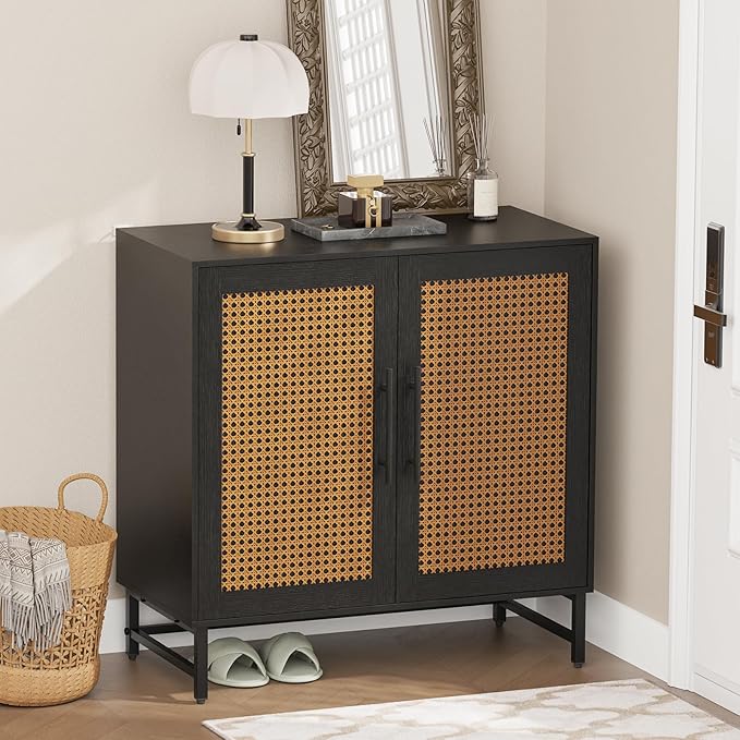 KFO Storage Cabinet with Rattan Doors, Free Standing Buffet Cabinet, Modern Sideboard for Living Room, Hallyway, Entryway