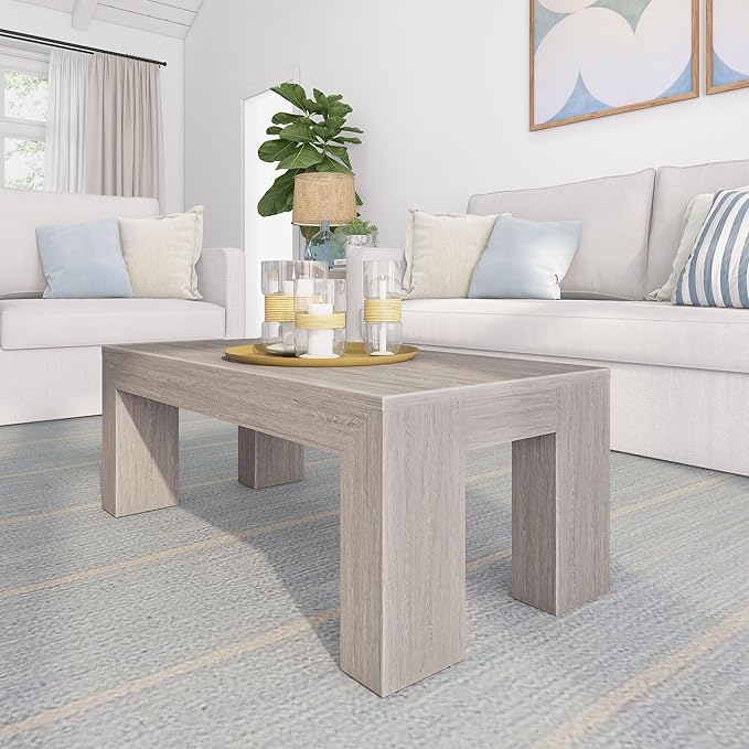 Plank+Beam Modern Rectangular Coffee Table, 40", Rectangle Coffee Table for Living Room, Mini Center Tables for Small Spaces, Small Living Space Tea Table, Seashell Wirebrush