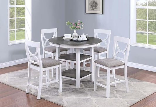 Poundex 5 Piece Counter Height Dining Set in White and Gray