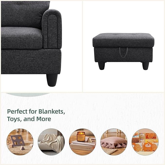 L Shaped Sectional Couches for Living Room, Modern Modular Sectional Sofa with Ottoman Storage, Comfy L Shaped Couch with Chaise for Bedroom Apartment Furniture, Gray
