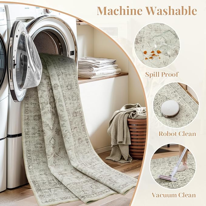 LIVEBOX Washable 2.5x8 Runner Rugs for Entryway Bathroom, Boho Kitchen Floor Mats Long Rug Runners for Hallways Non Slip, Farmhouse Low-Pile Carpet Runners for Laundry Room, Taupe