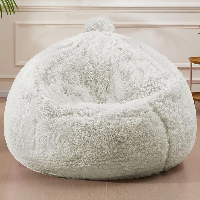 Stuffed Animal Storage Bean Bag (Cover Only), Adult Bean Bag Chair Covers Machine Washable, 5FT White Bean Bag Chair Without Filler Included