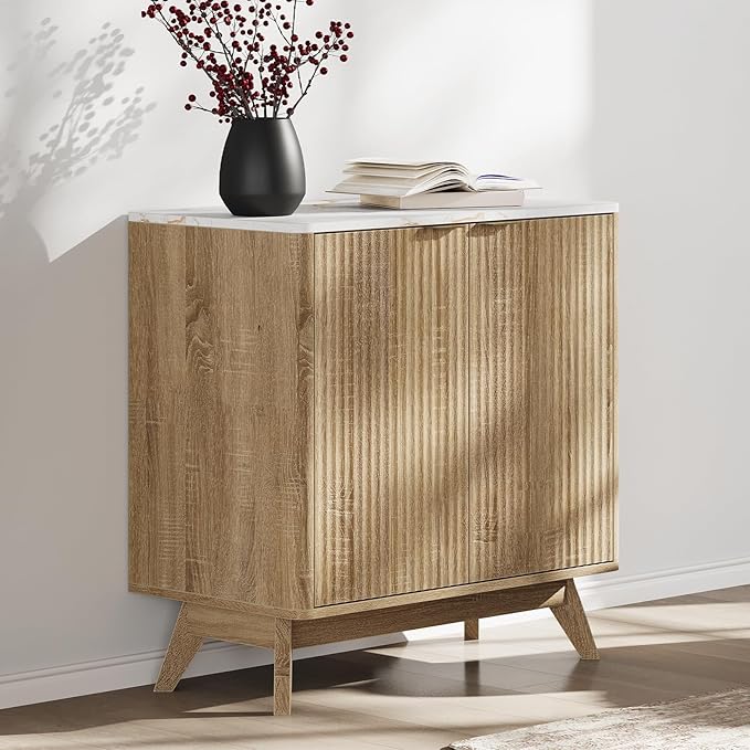 Buffet Cabinet with Storage, Fluted Multifunctional Storage Cabinet with 2 Doors, Sideboard Cabinet with Doors Modern Buffet Table Accent Coffee Bar Console Table,fluted buffet cabinet