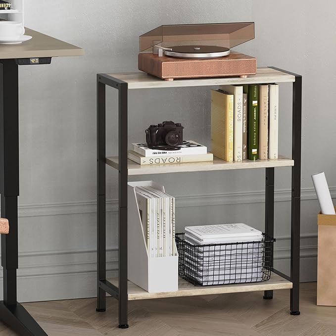 3-Tier Side Table, Small EndTable, Sofa SideTable for Narrow Spaces, Slim EndTable, NightstandTable, Skinny Bedside Table, for Living Room, Bedroom, Office, Greige