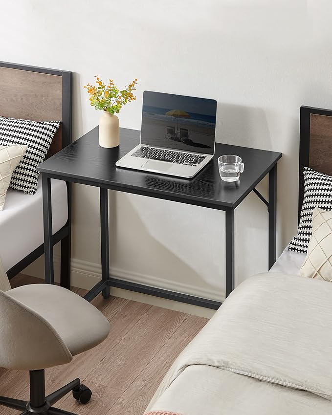 VASAGLE Computer Desk, Gaming Desk, Home Office Desk, for Small Spaces, 19.7 x 31.5 x 29.5 Inches, Industrial Style, Metal Frame, Black with Wood Grain ULWD038B56