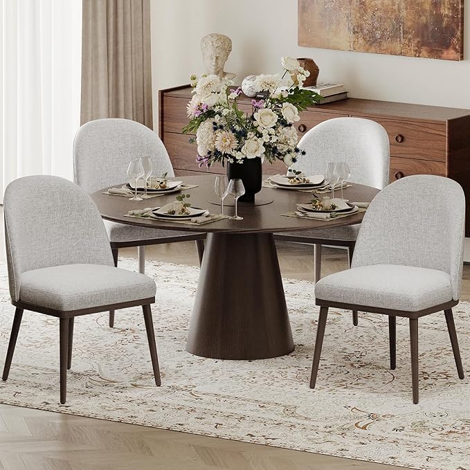 COLAMY Upholstered Dining Chairs Set of 4, Large Dining Room Kitchen Chairs with High Back and Deep Seat, Modern Fabric Dinner Chairs with Wood Legs, Light Grey
