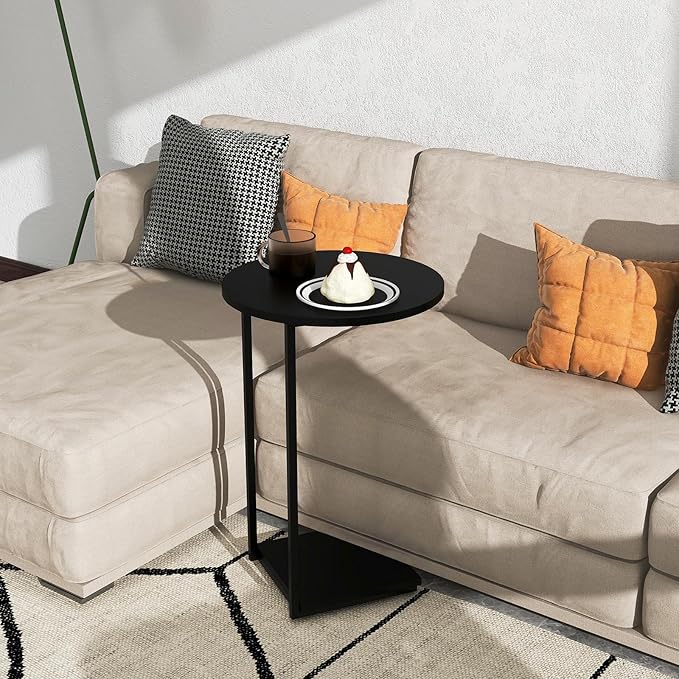 DCLRN C Table End Table Set of 2,C Shaped End Table for Round,Round Side Table is Suitable for Living Room and Bedroom.(Black)