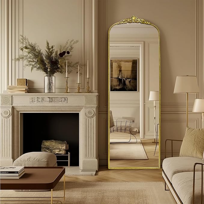 G-LEAF Vintage Full Mirror 22"X65", Victorian Antique Baroque Mirror with Brush Gold Ornate Metal Frame for Fireplace Entryway Living Room Hallway Bathroom