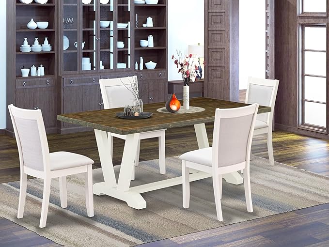 East West Furniture V077MZ001-5 5 Piece Kitchen Table Set for 4 Includes a Rectangle Dining Room Table with V-Legs and 4 Cream Linen Fabric Parsons Dining Chairs, 40x72 Inch, Multi-Color